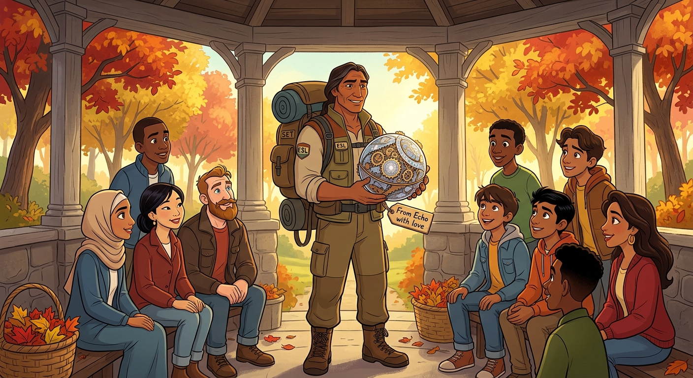 Mozzie brings the Cadence Sphere to a group of language learners