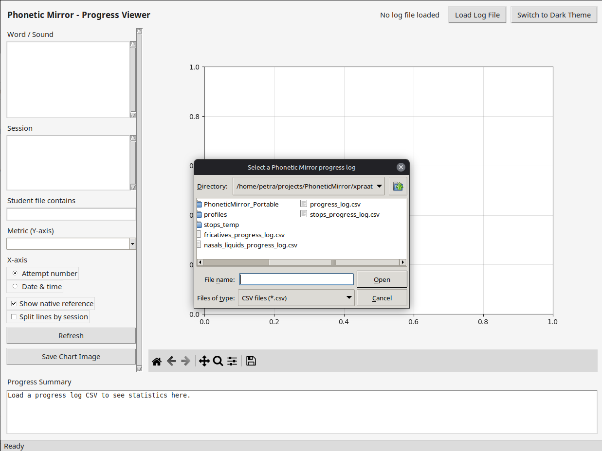 Progress Viewer selecting among module measurement log CSV files