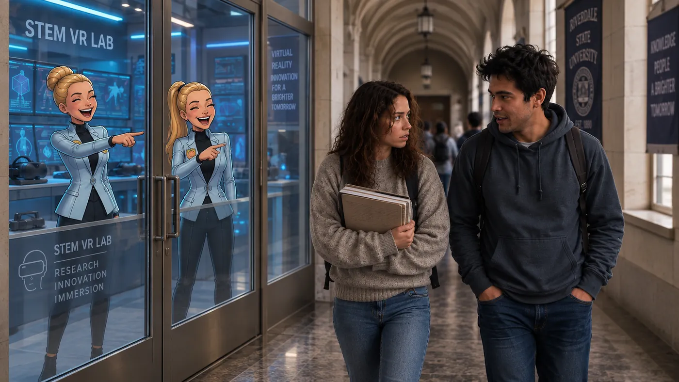 Ella and Miguel pass Ziri and Olexa outside the STEM lab