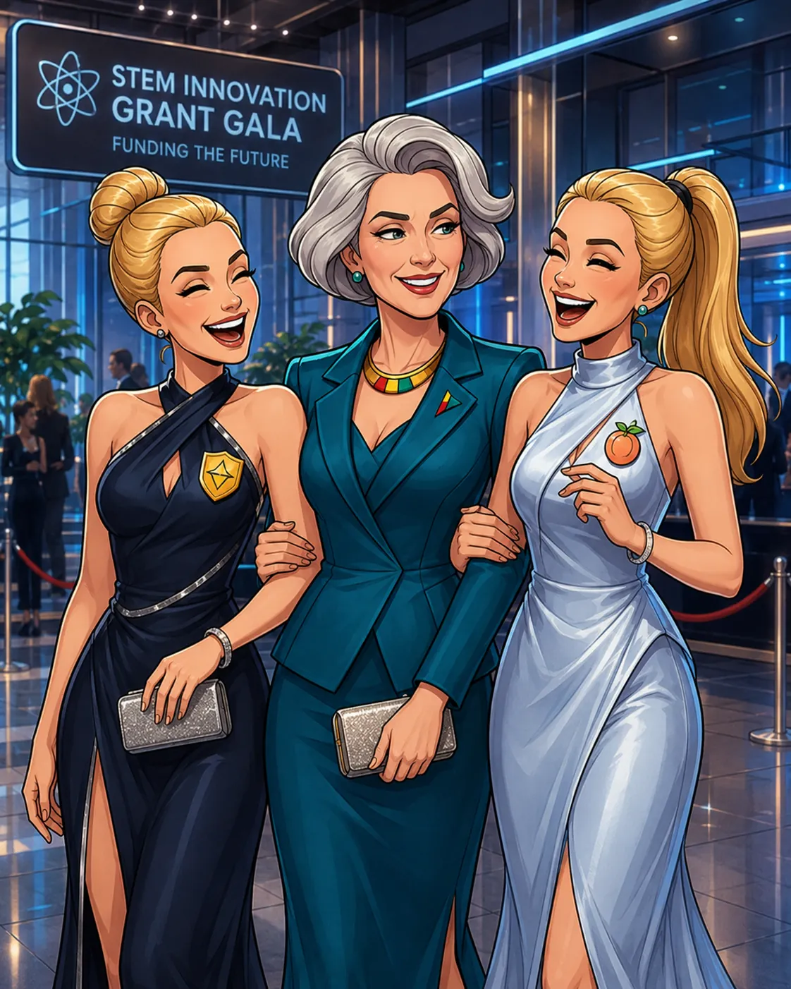 Dean Googlynn, Ziri and Olexa pose outside a STEM innovation gala