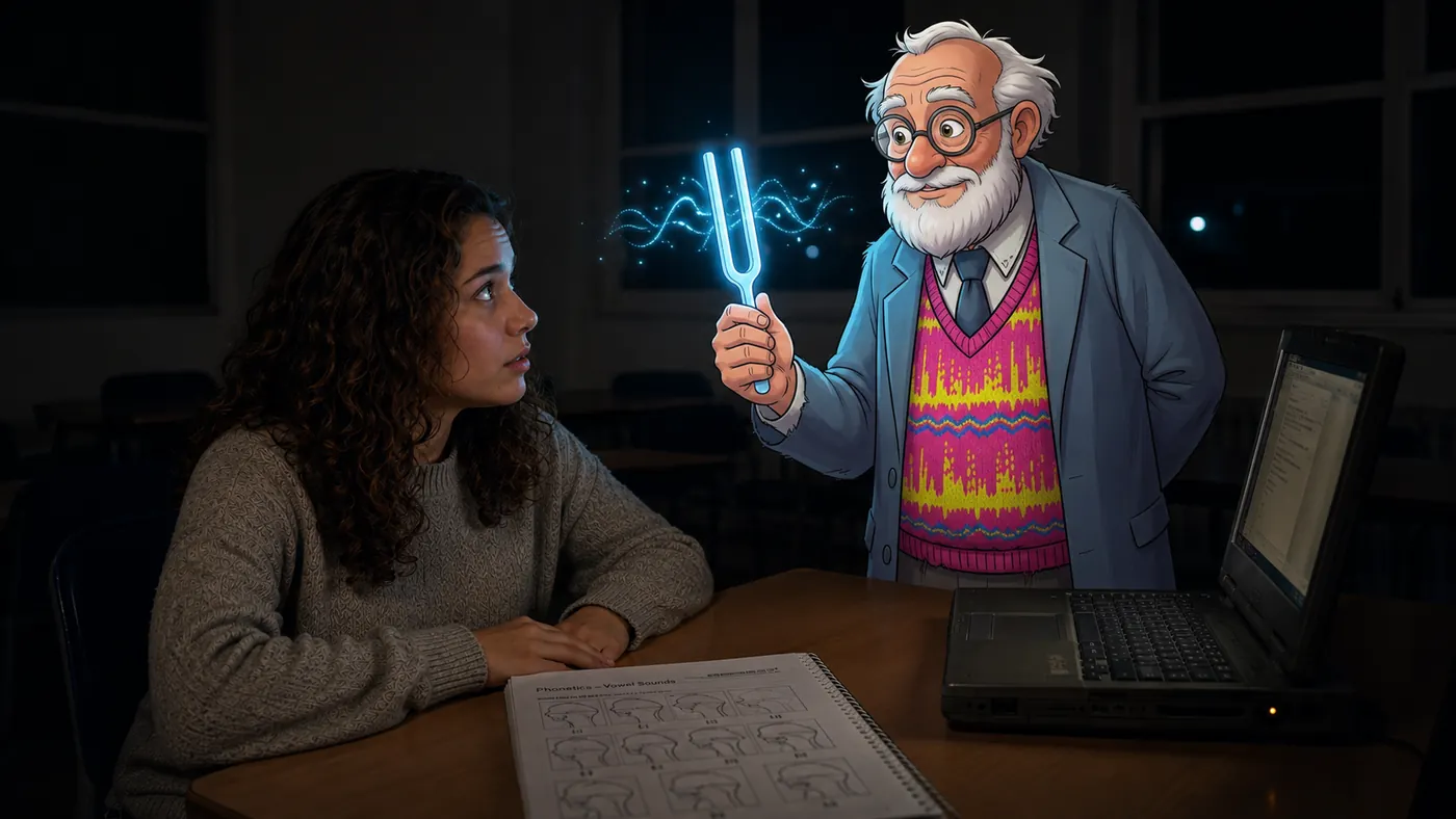 Ella meets the imagined wizard of open source holding a glowing tuning fork